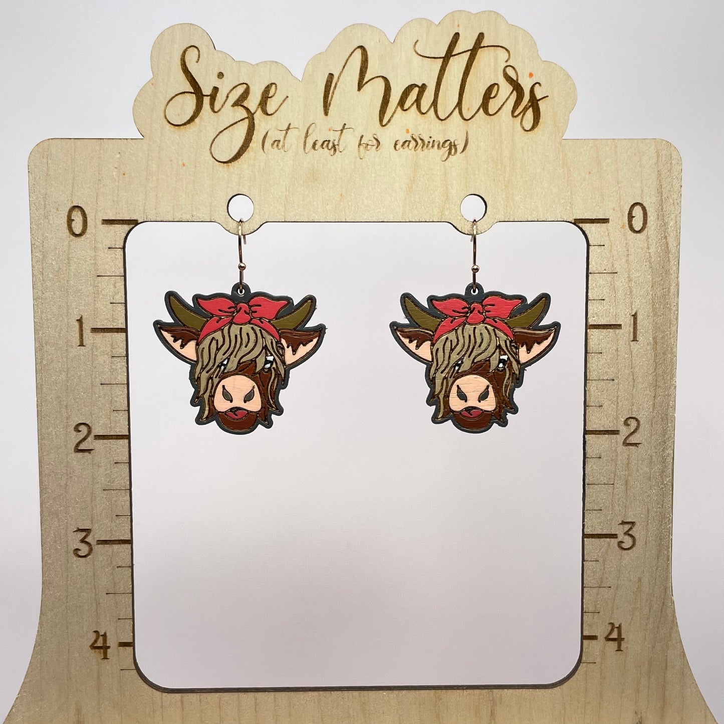 Highland Cow w/ Bow Drop Dangle Earrings