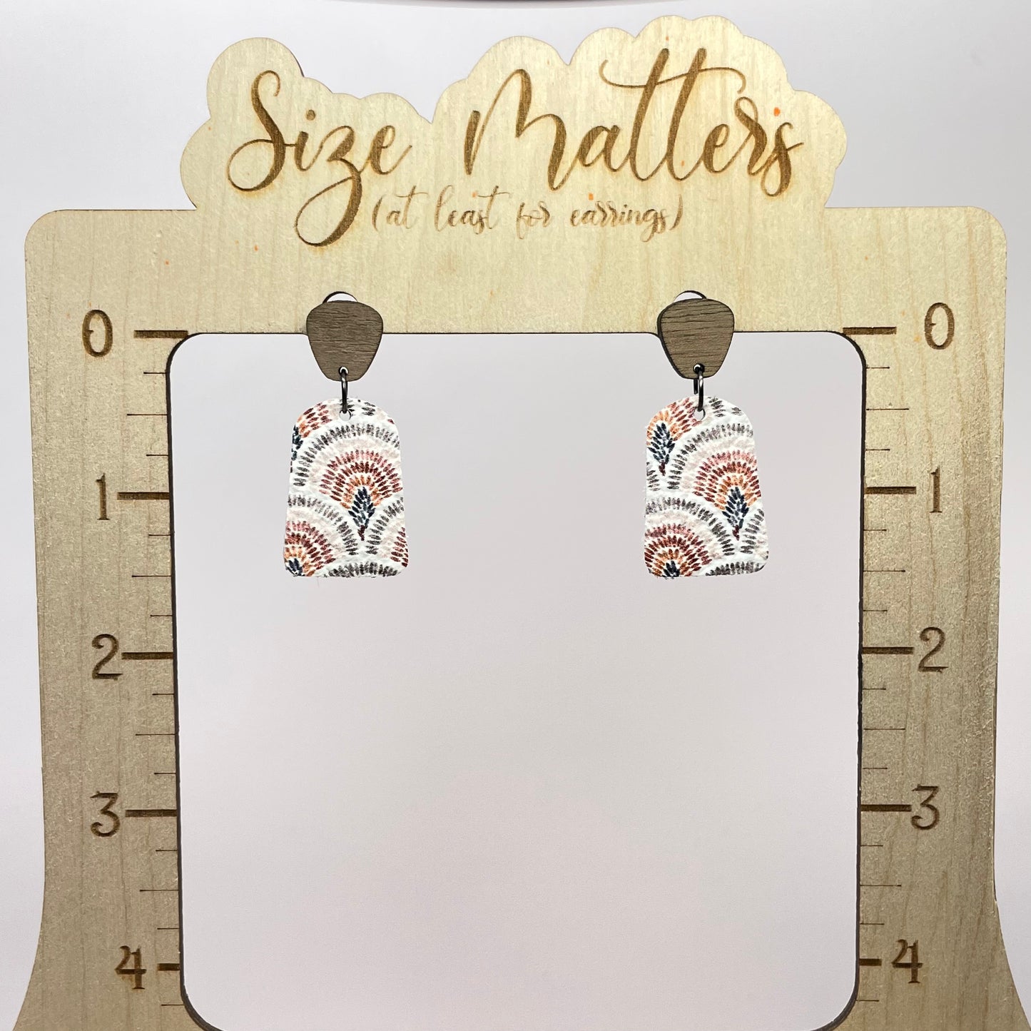 Scalloped Rainbow Leather Stud Dangle Earrings