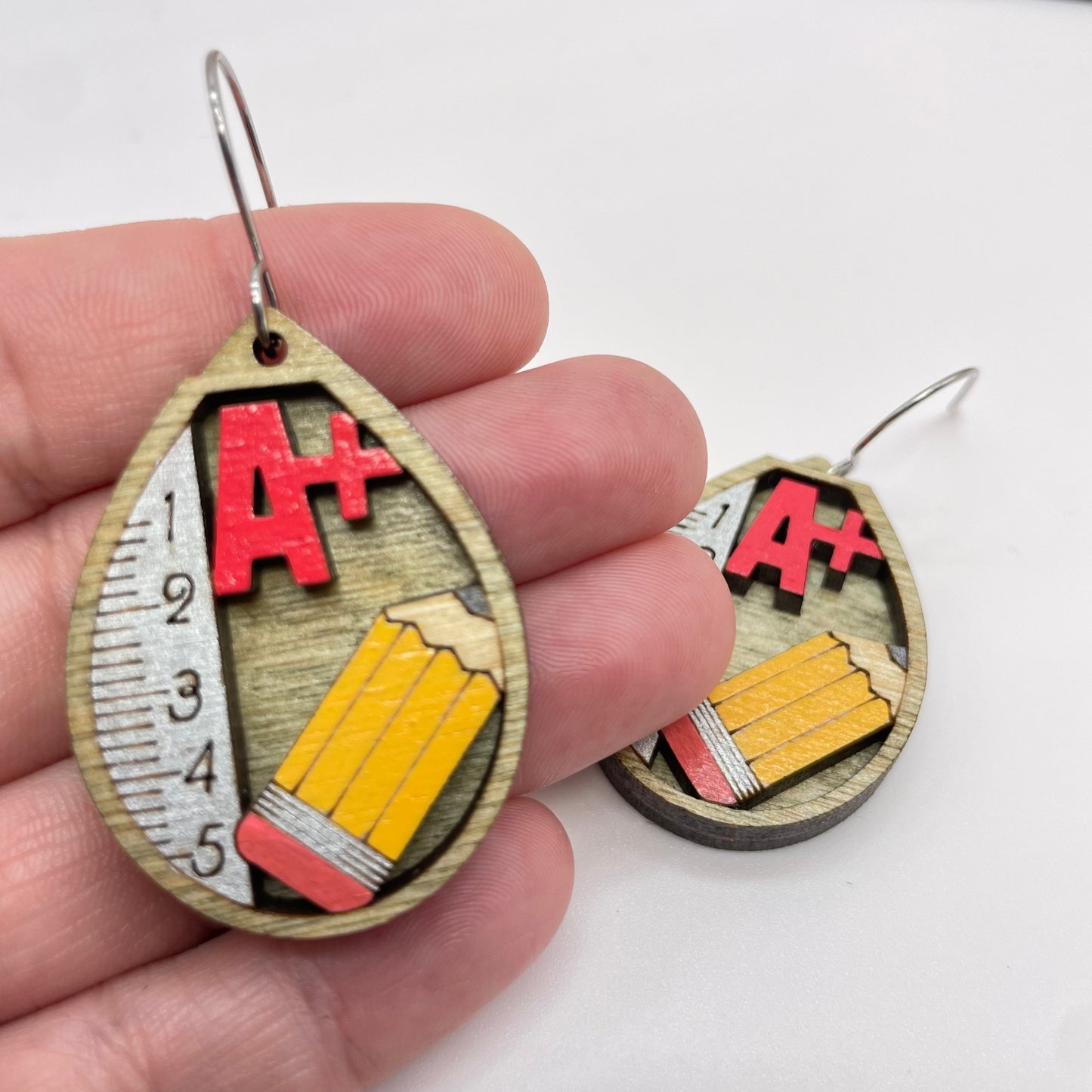 3D A+ Light Grey Drop Dangle Earrings