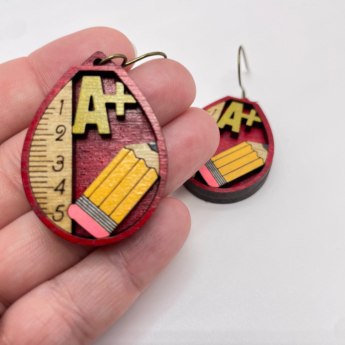 3D A+ Red Drop Dangle Earrings