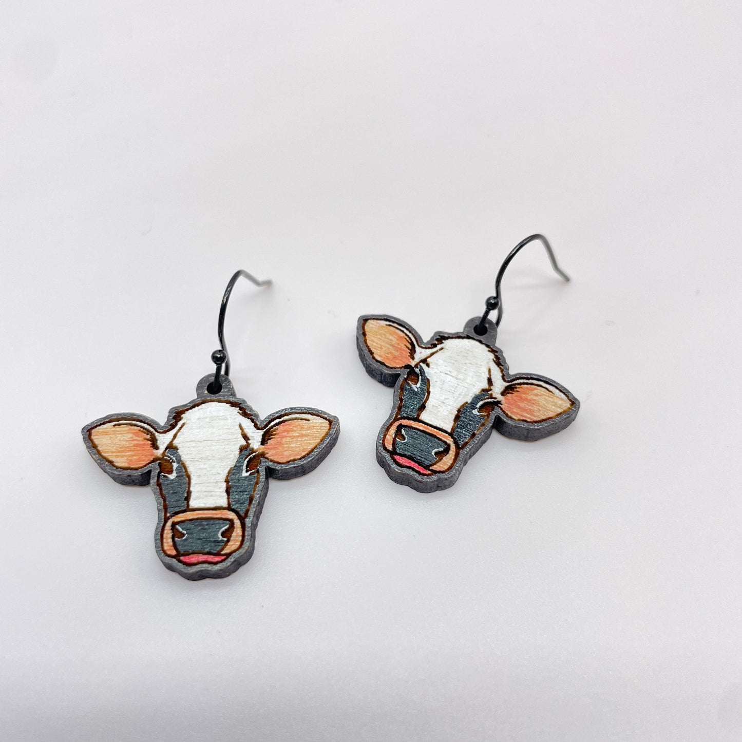Black + White Cow Drop Dangle Earrings