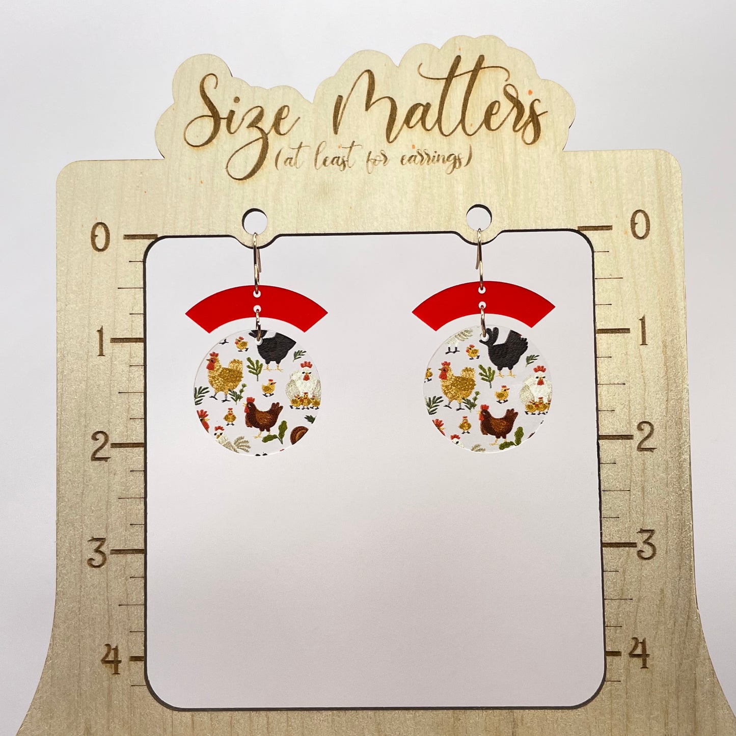 Clucking Around w/ Red Bar Drop Dangle Earrings