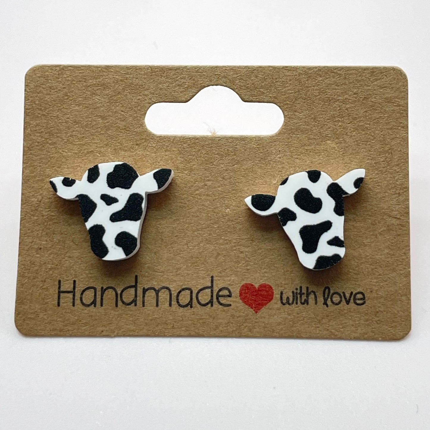Printed Wood Cow Head Stud Earrings