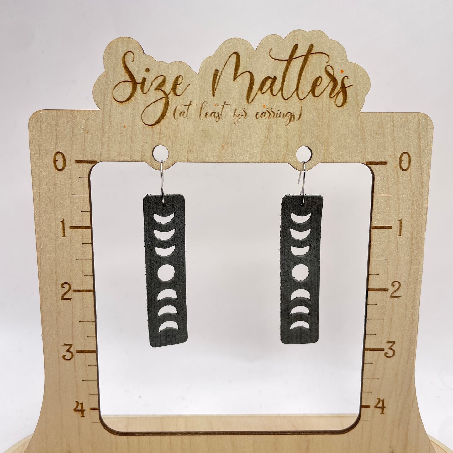Dark Grey Moon Leather Drop Dangle Earrings