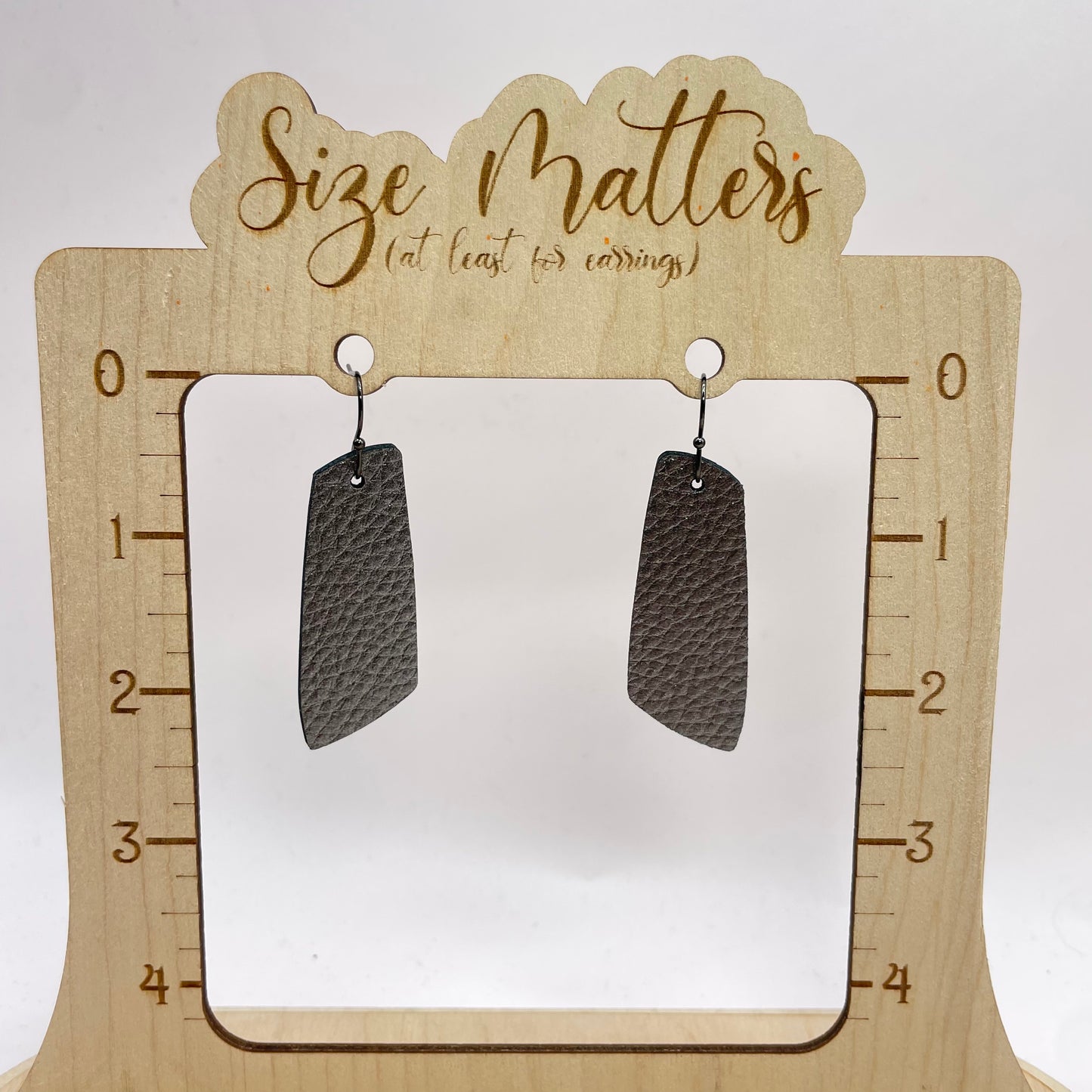 Dark Grey Pebble Road Leather Drop Dangle Earrings