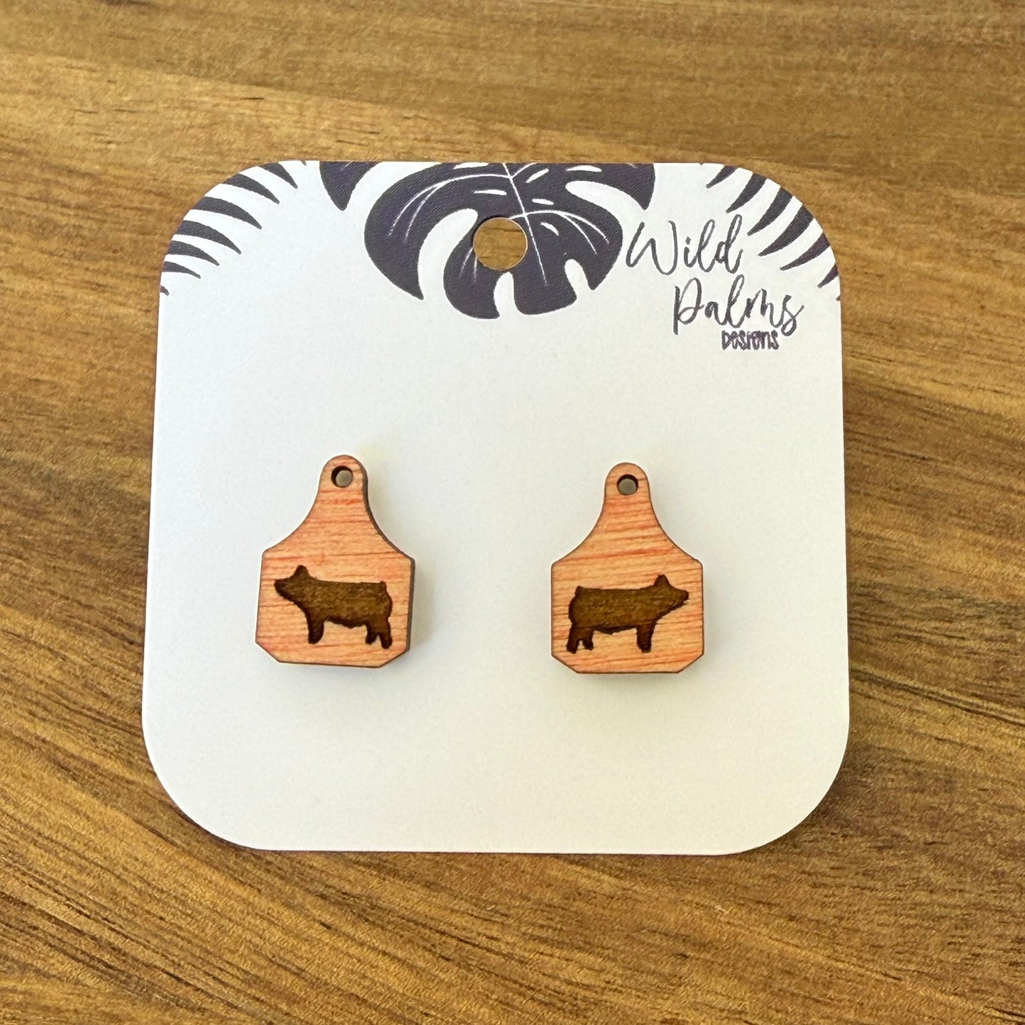 Pig Cattle Tag Stud Earrings