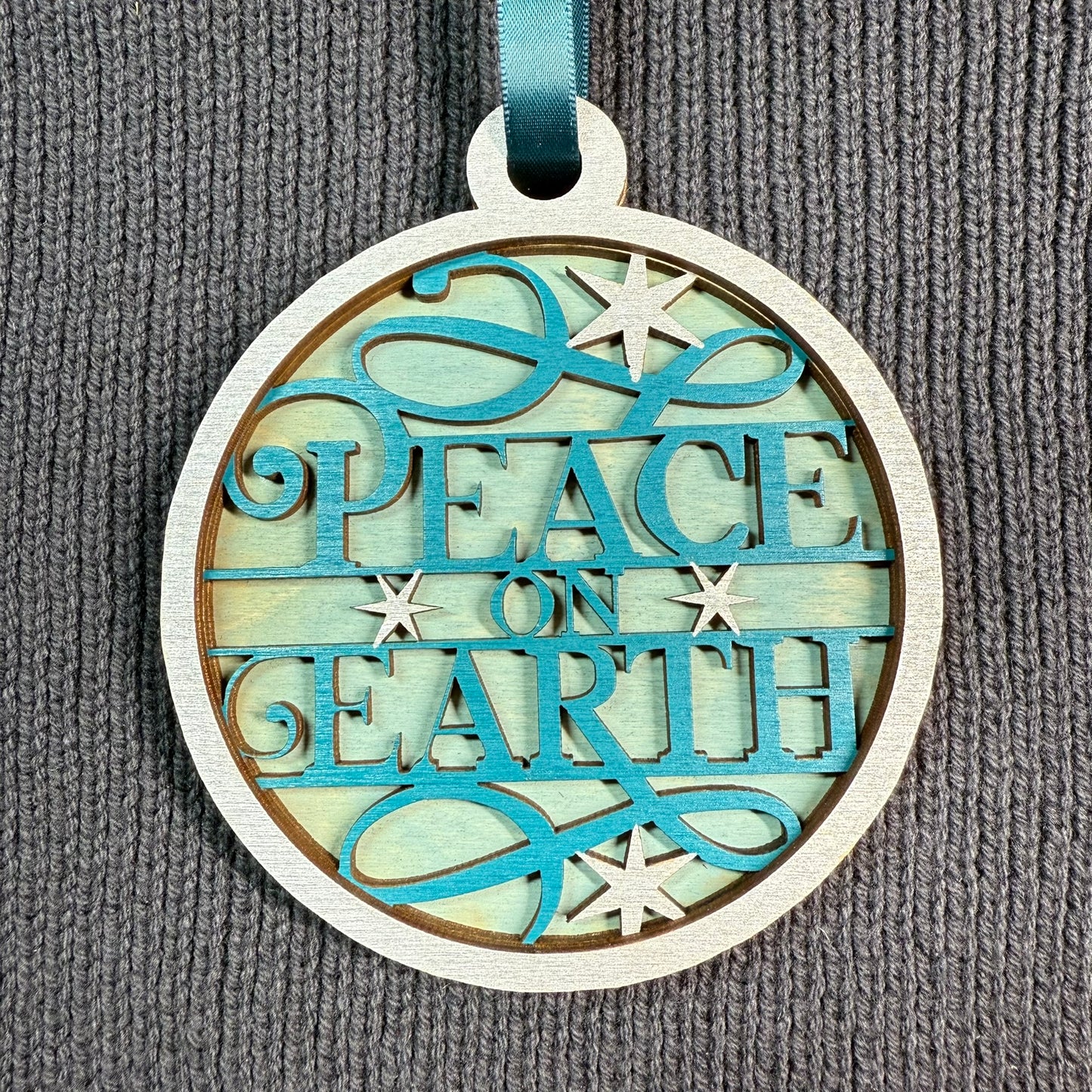 Peace On Earth Layered Wood Ornament