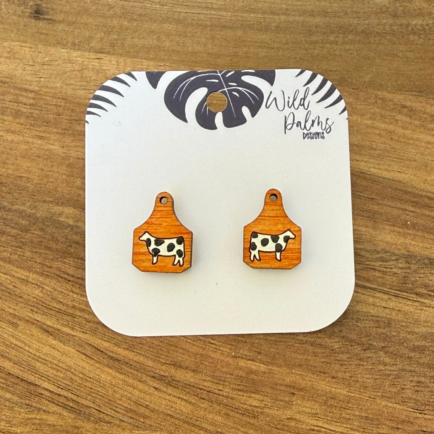 Cow Full Body Cattle Tag Stud Earrings