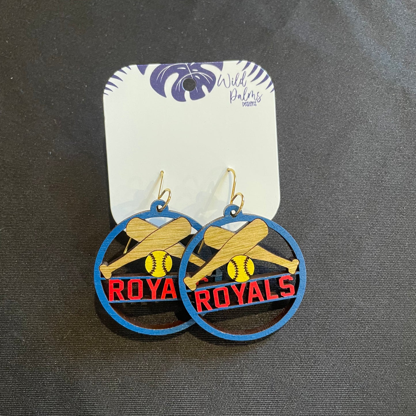 Royals Bats/Ball Softball Drop Dangle Earrings