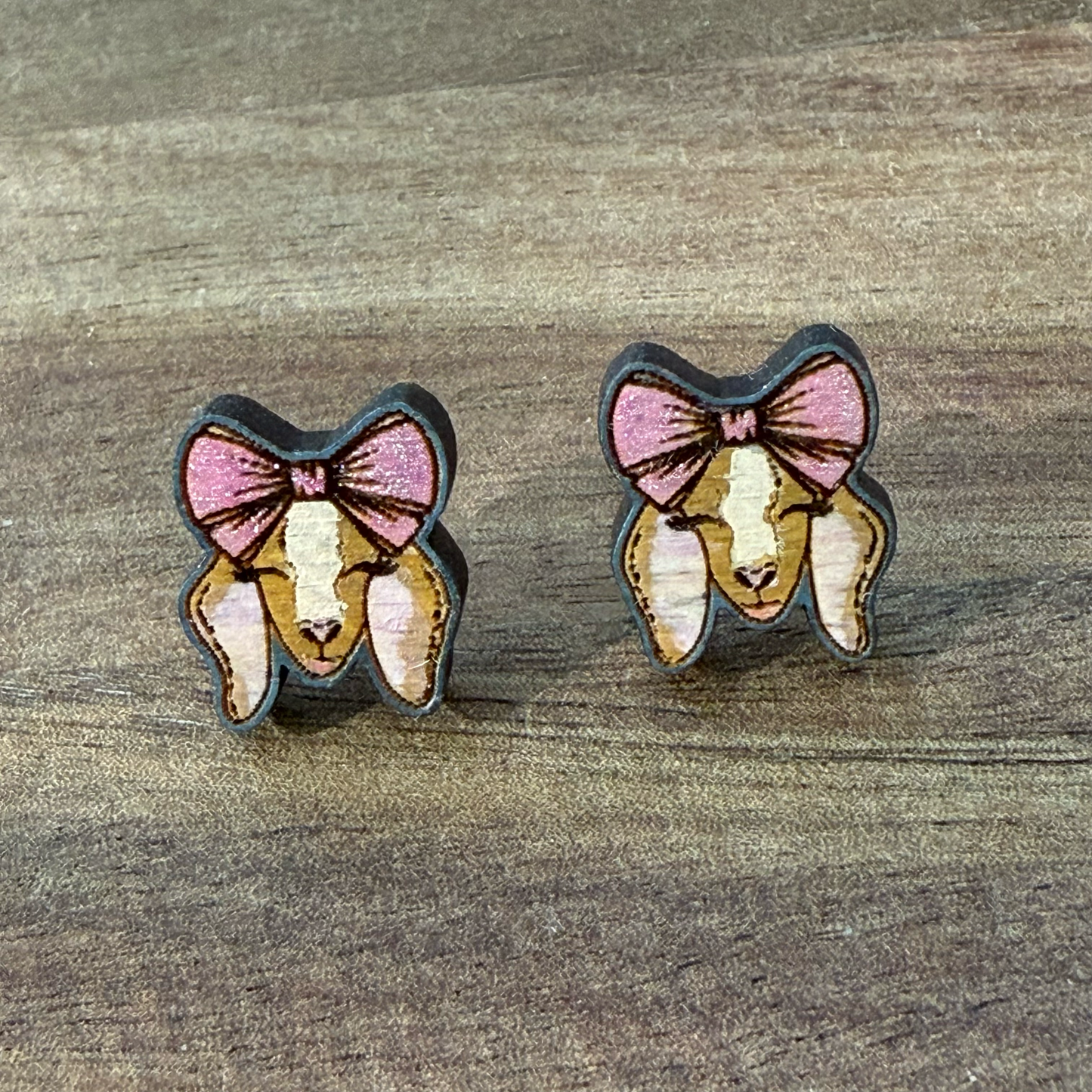 Goat with Bow Stud Earrings