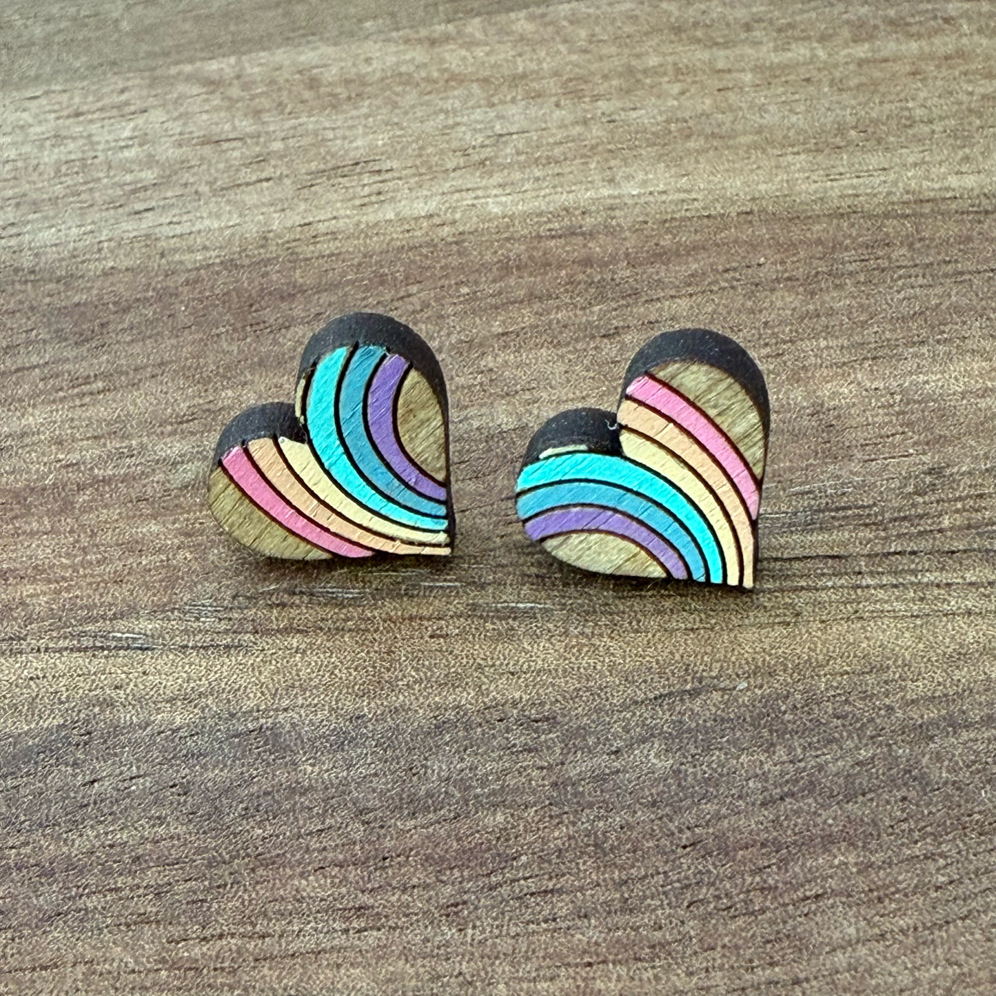 Rainbow Heart Stud Earrings