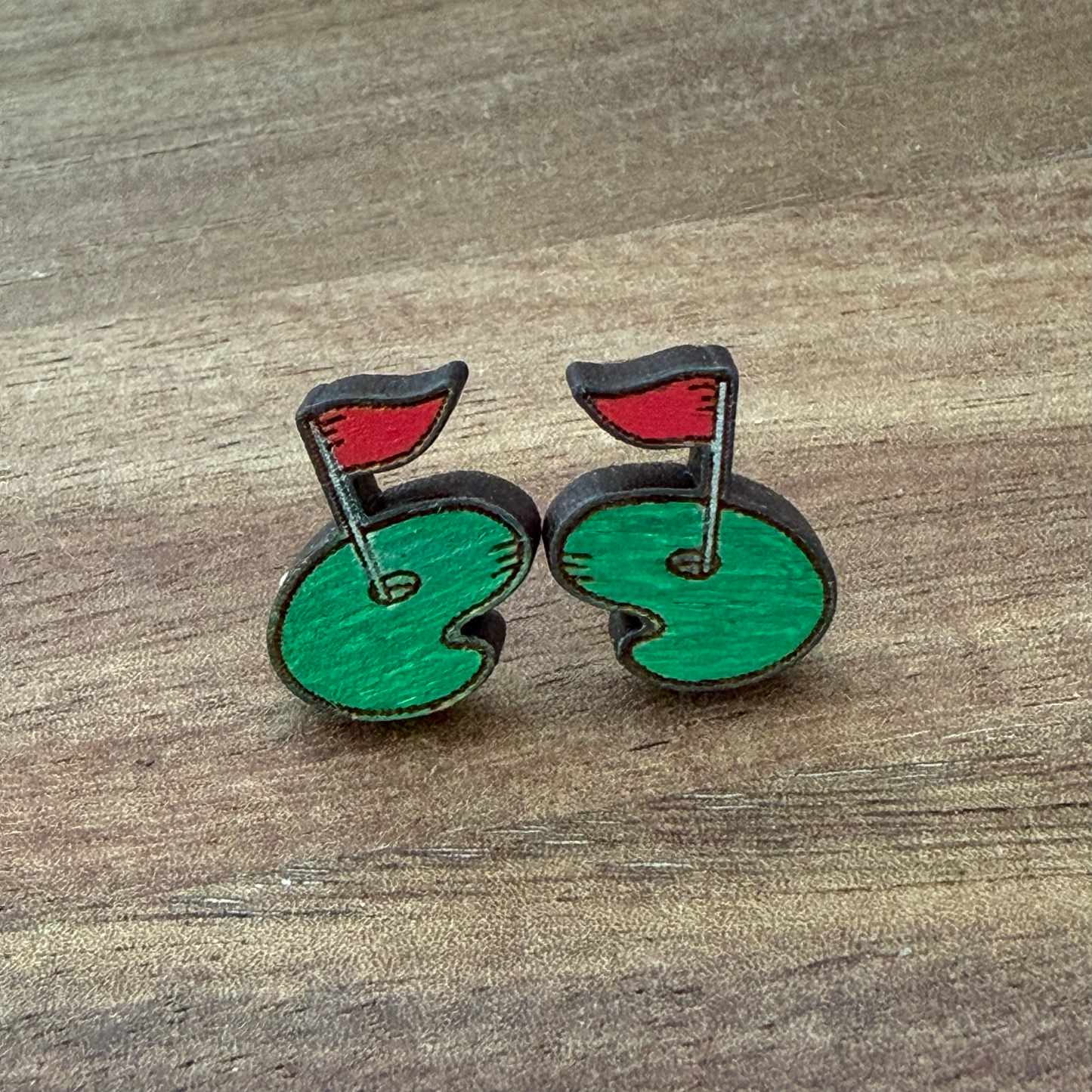 Golf Green and Flag Stud Earrings