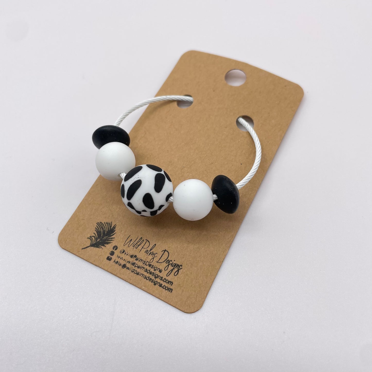 Black & White Spotted Cow Silicone Bead Bag Tag / Charm
