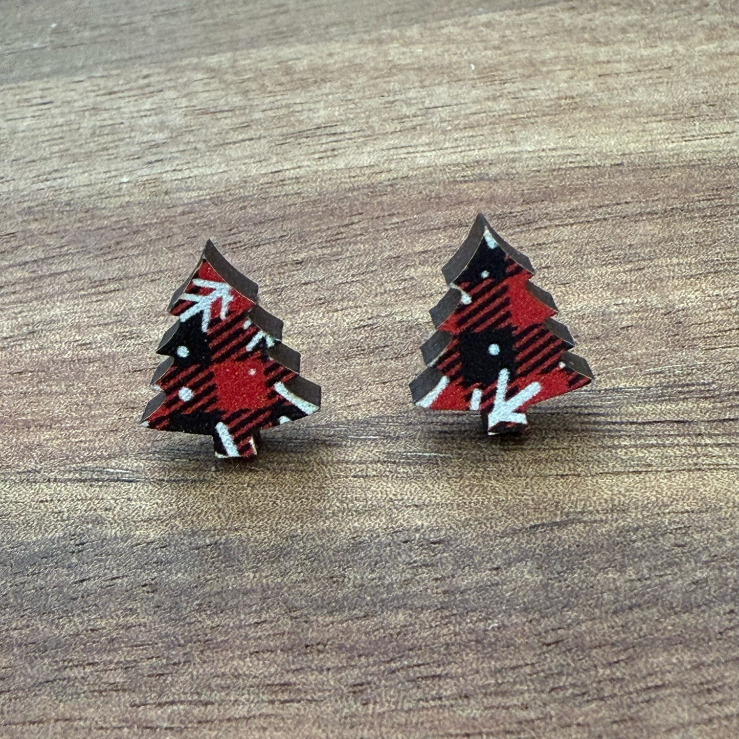 Red Buffalo Plaid Tree (Small) Stud Earrings