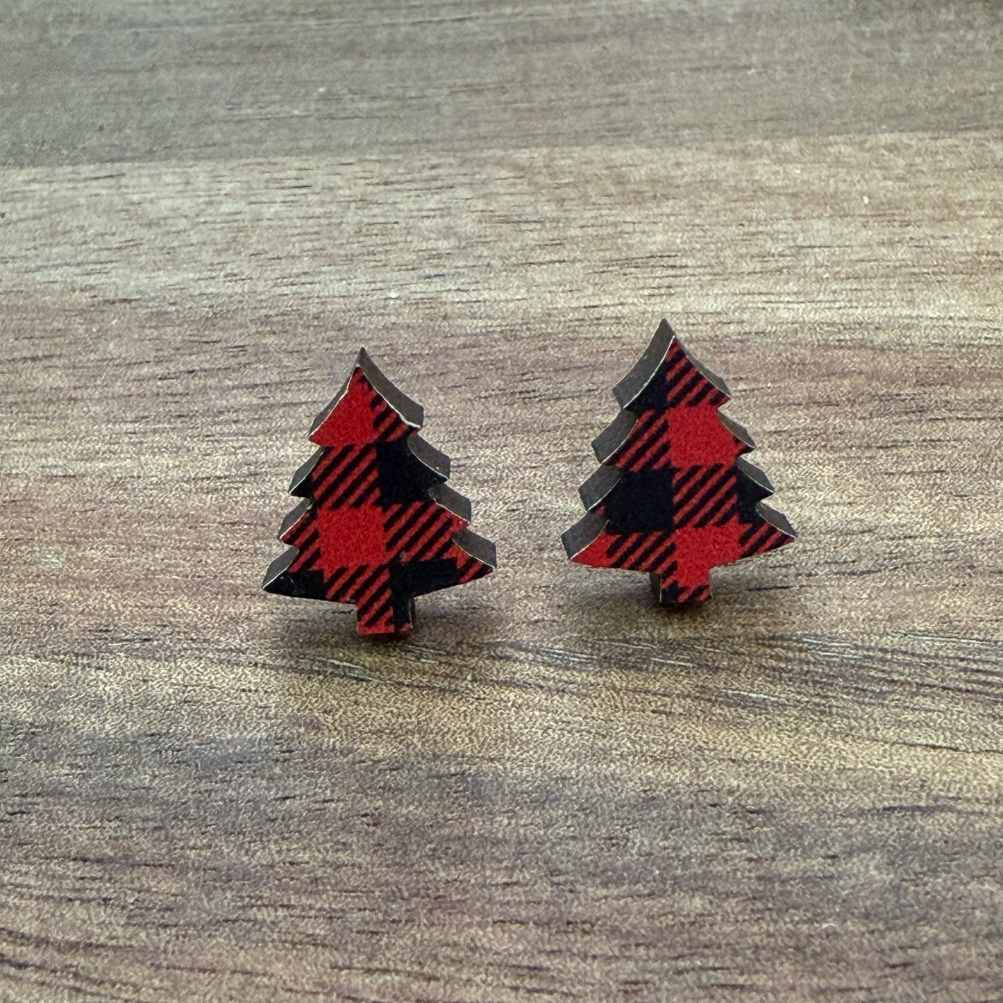 Red Buffalo Plaid Tree (Small) Stud Earrings