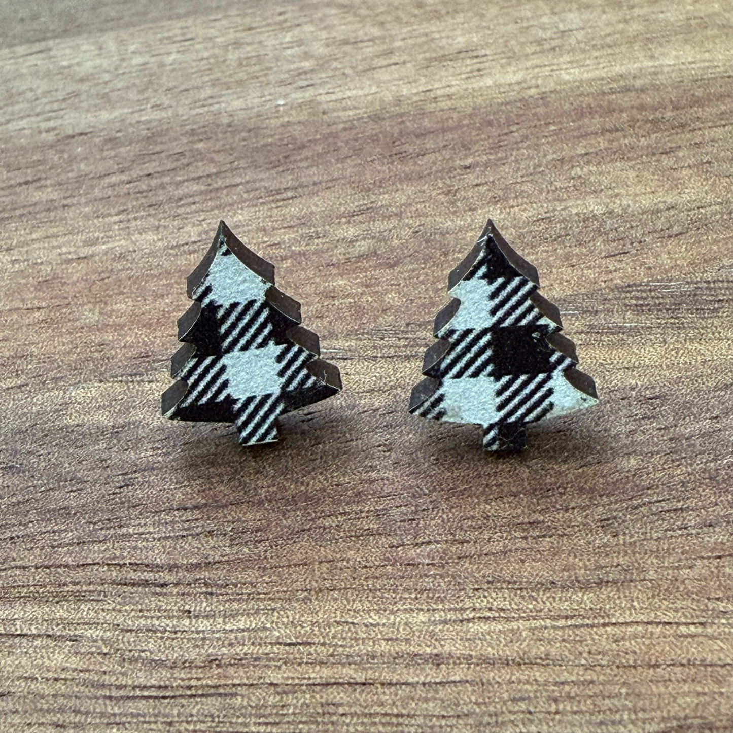 White Buffalo Plaid Tree (Small) Stud Earrings