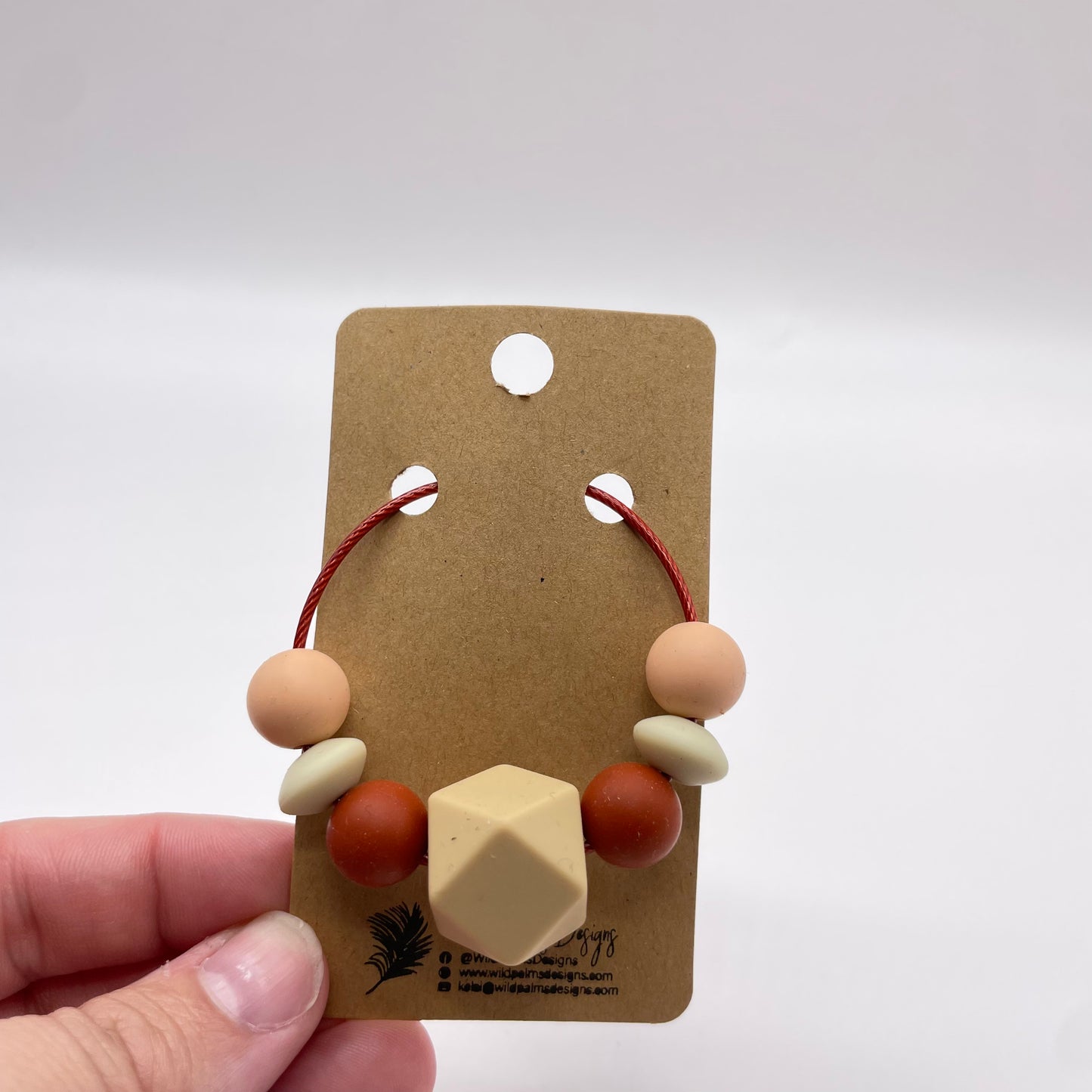 Tan Hexagon Peach Brick Silicone Bead Bag Tag / Charm