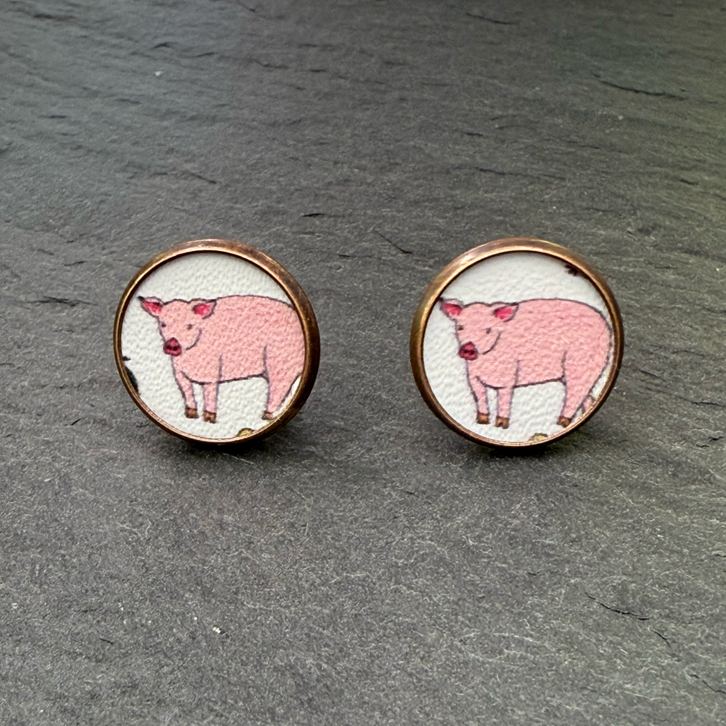 Pig Circle Stud Earrings