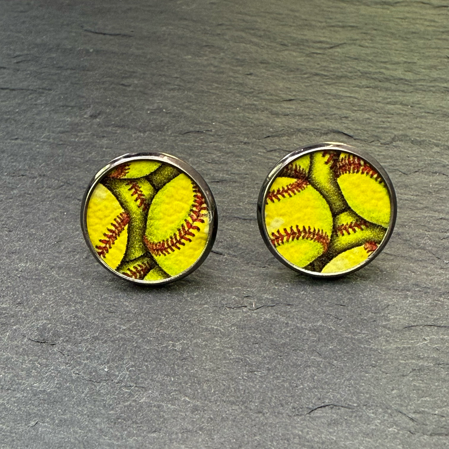 Softball Circle Stud Earrings