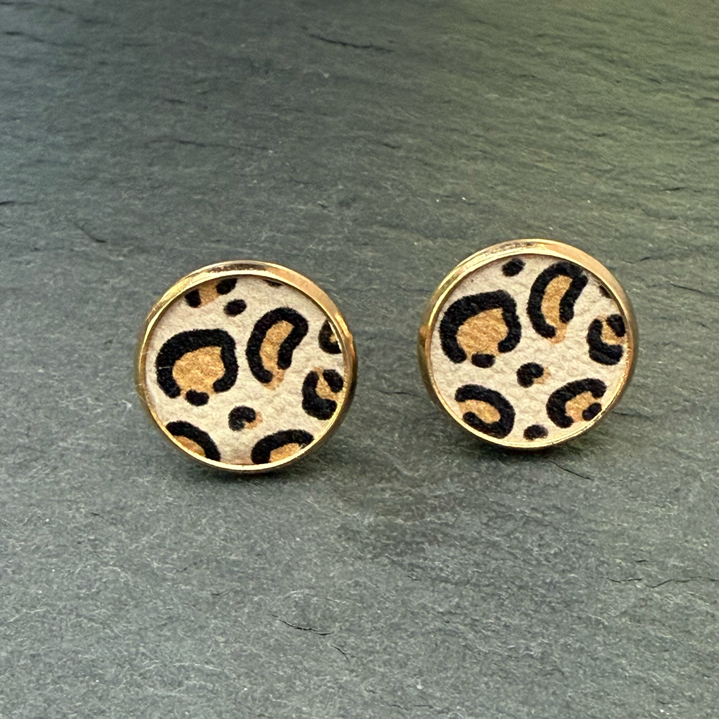 Tan Leopard Circle Stud Earrings