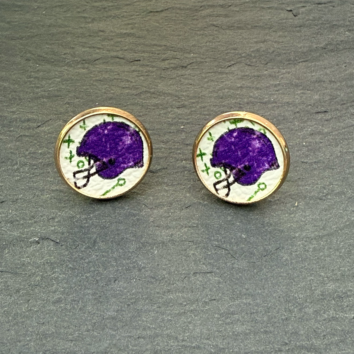 Purple Football Helmet Circle Stud Earrings