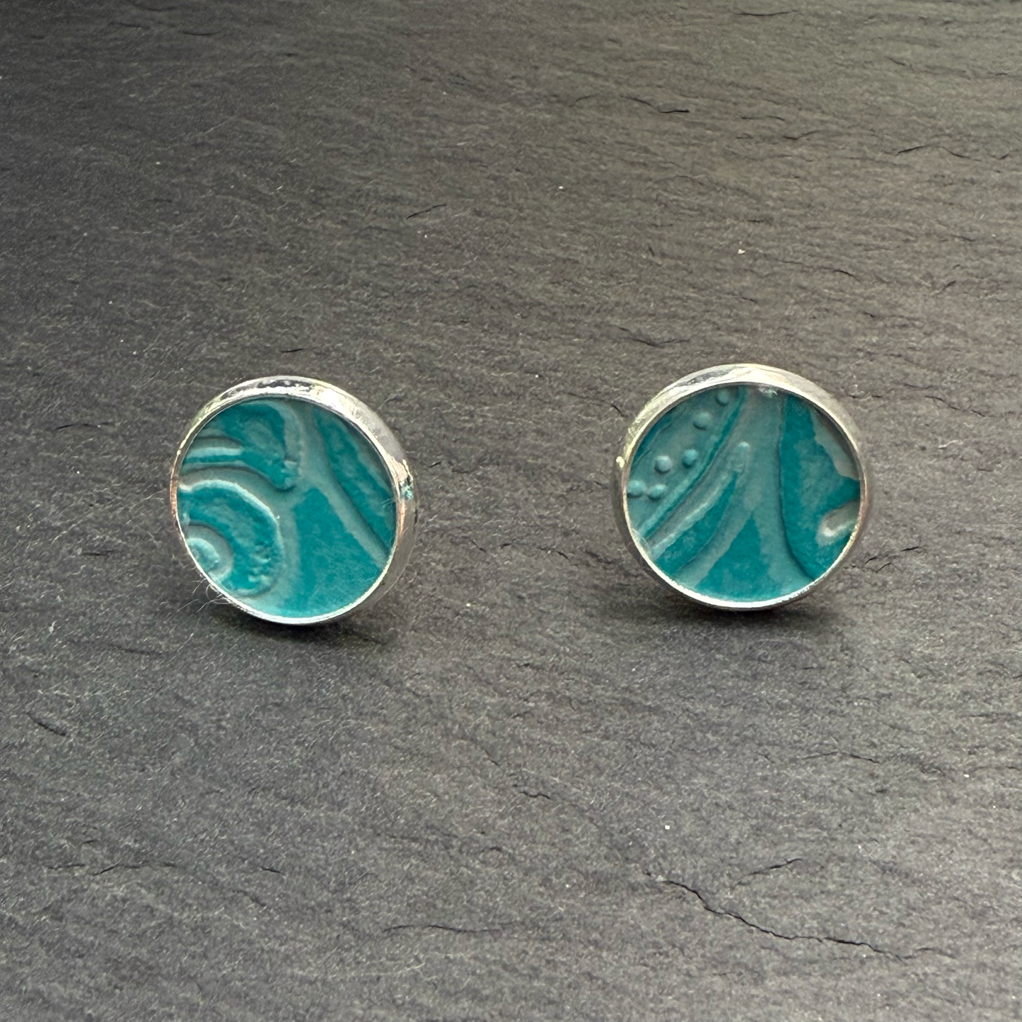Turquoise Embossed Circle Stud Earrings