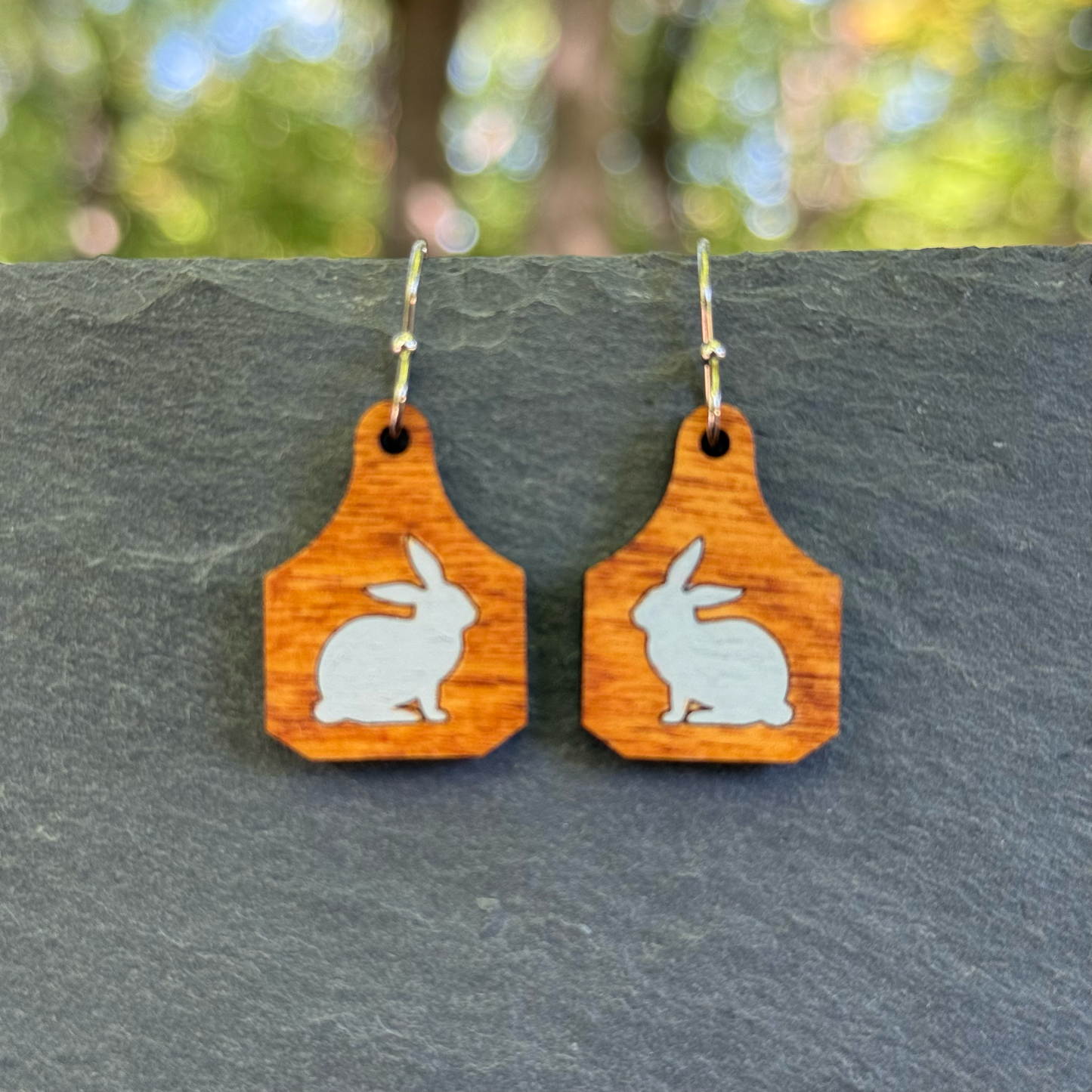 Rabbit Cattle Tag Grey Drop Dangle Earrings