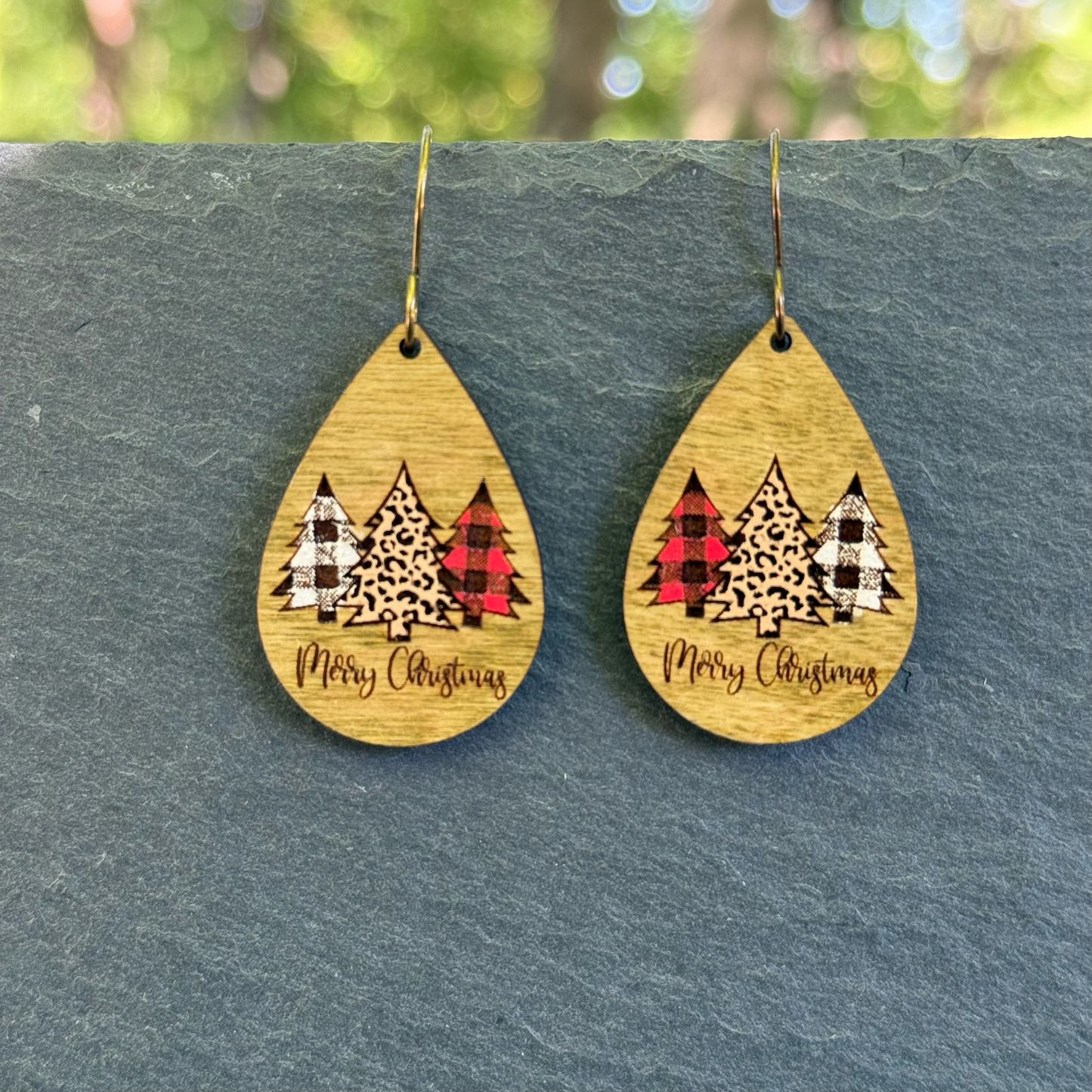 Trio of Trees Teardrop Drop Dangle Earrings