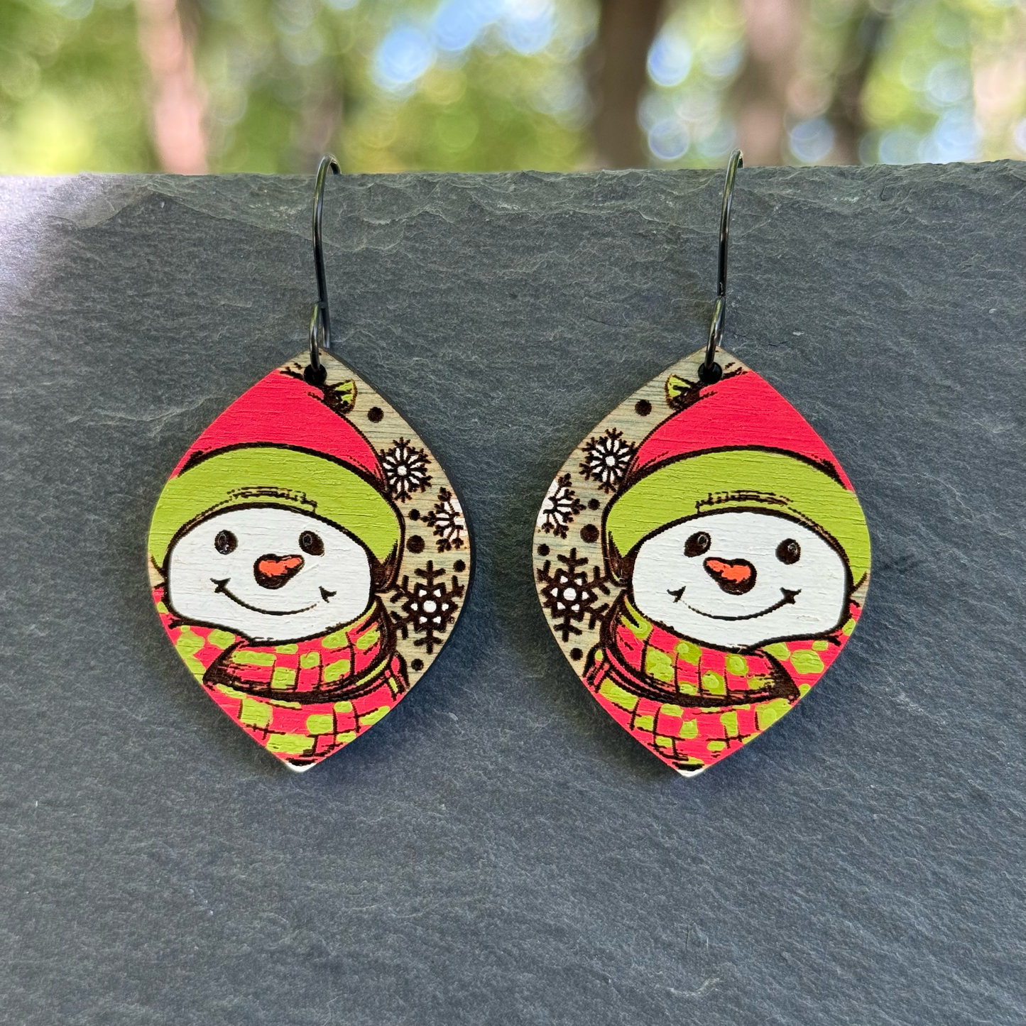 Snowman Head Pointed Oval Drop Dangle Earrings