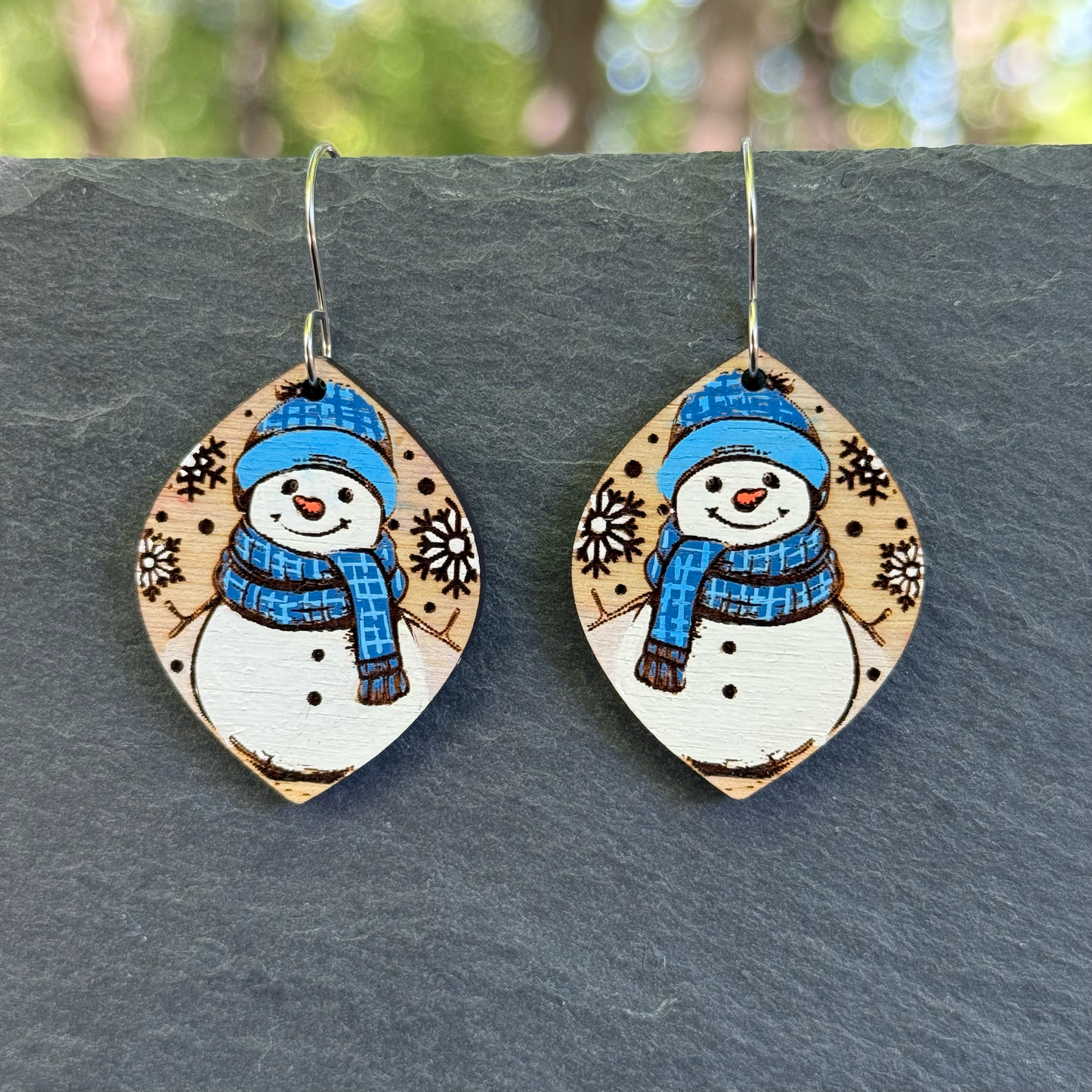 Snowman Pointed Oval Drop Dangle Earrings