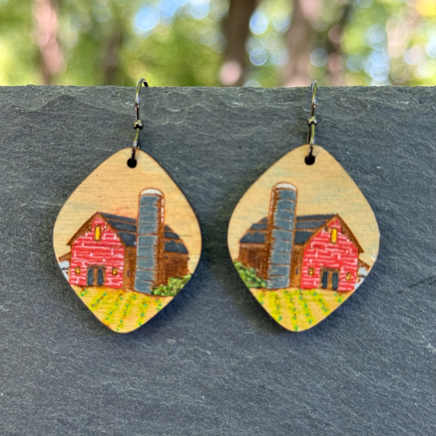 Barn with Silo Drop Dangle Earrings