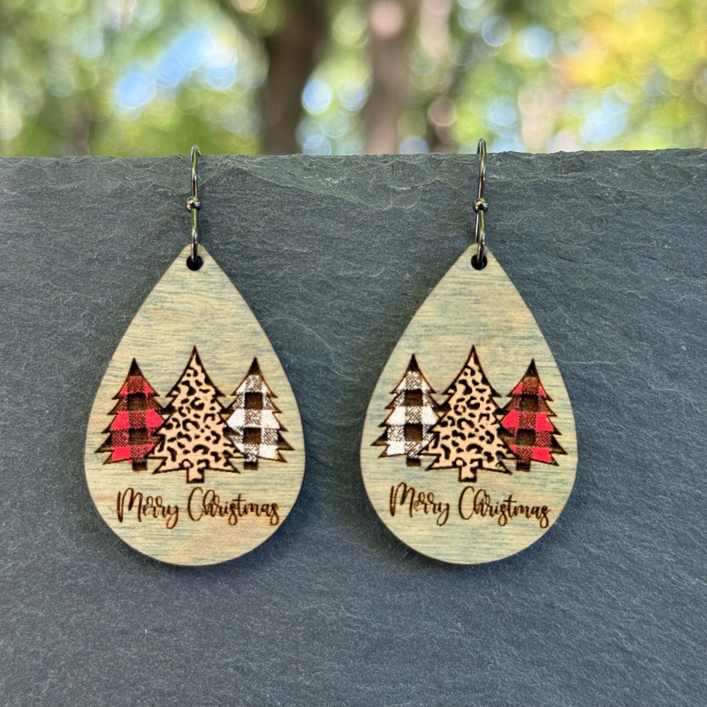 Trio of Trees Teardrop Drop Dangle Earrings