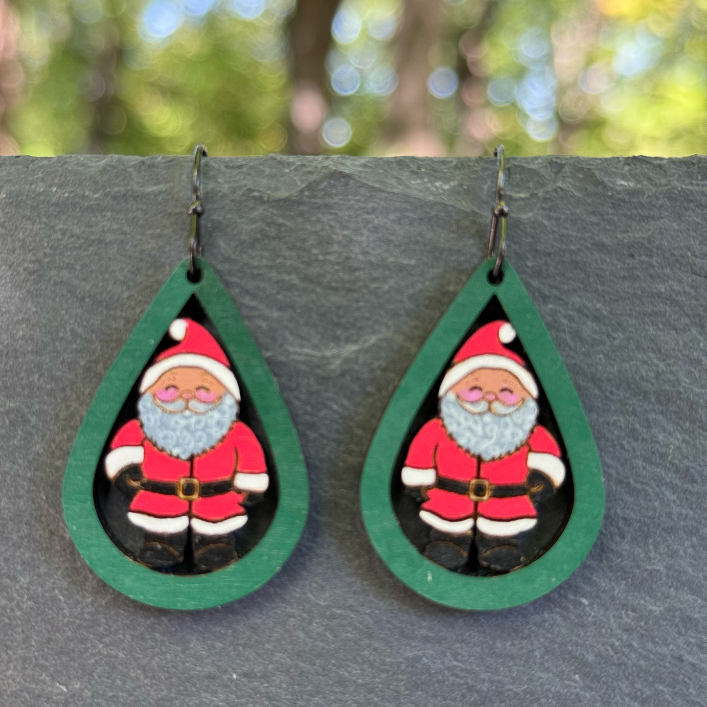 Santa Cutout Teardrop Drop Dangle Earrings