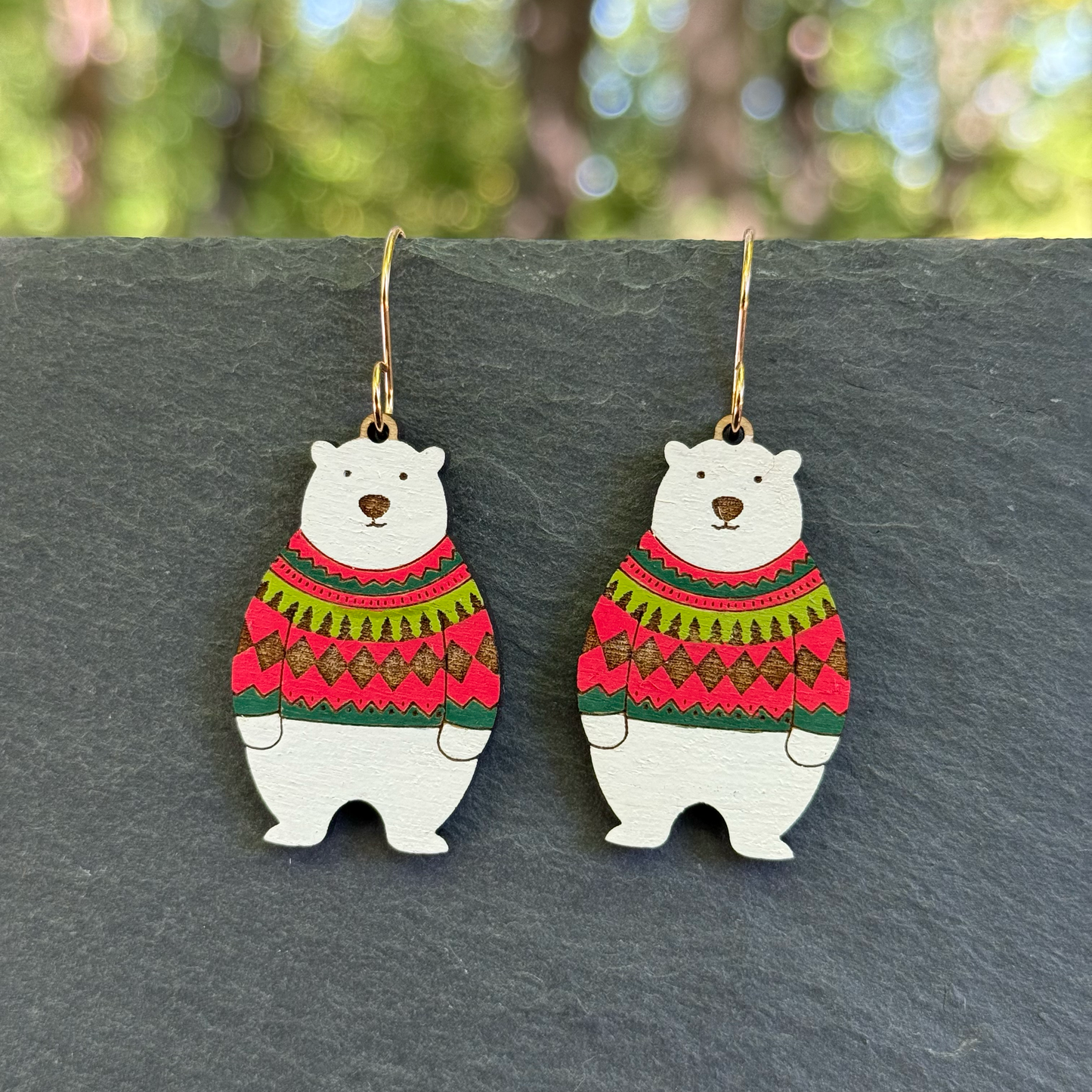 Polar Bear in Sweater Drop Dangle Earrings