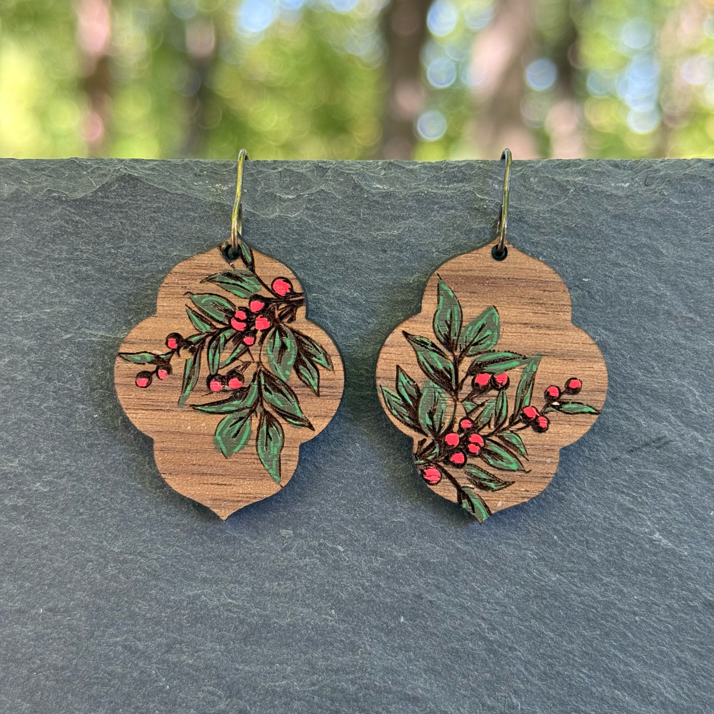Holly Berry Ornate Drop Dangle Earrings