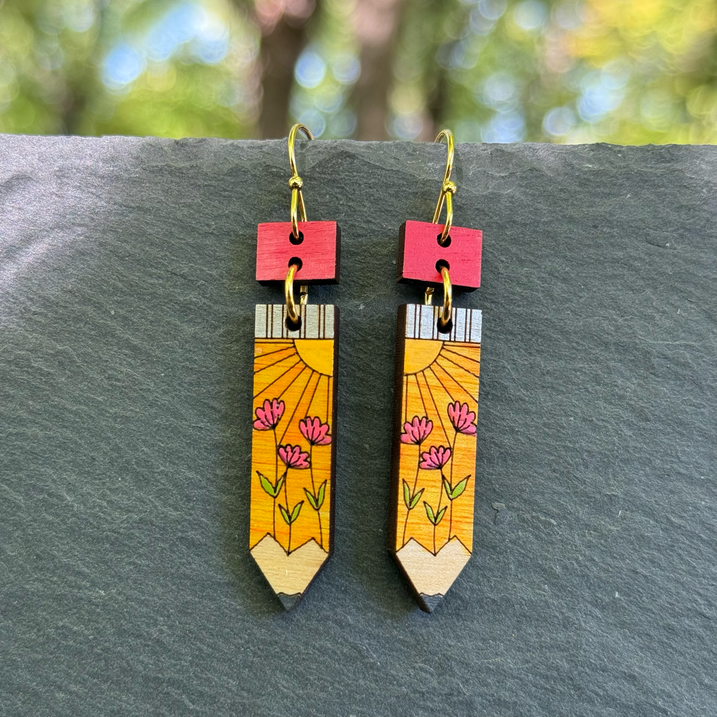 Floral Pencil Drop Dangle Earrings