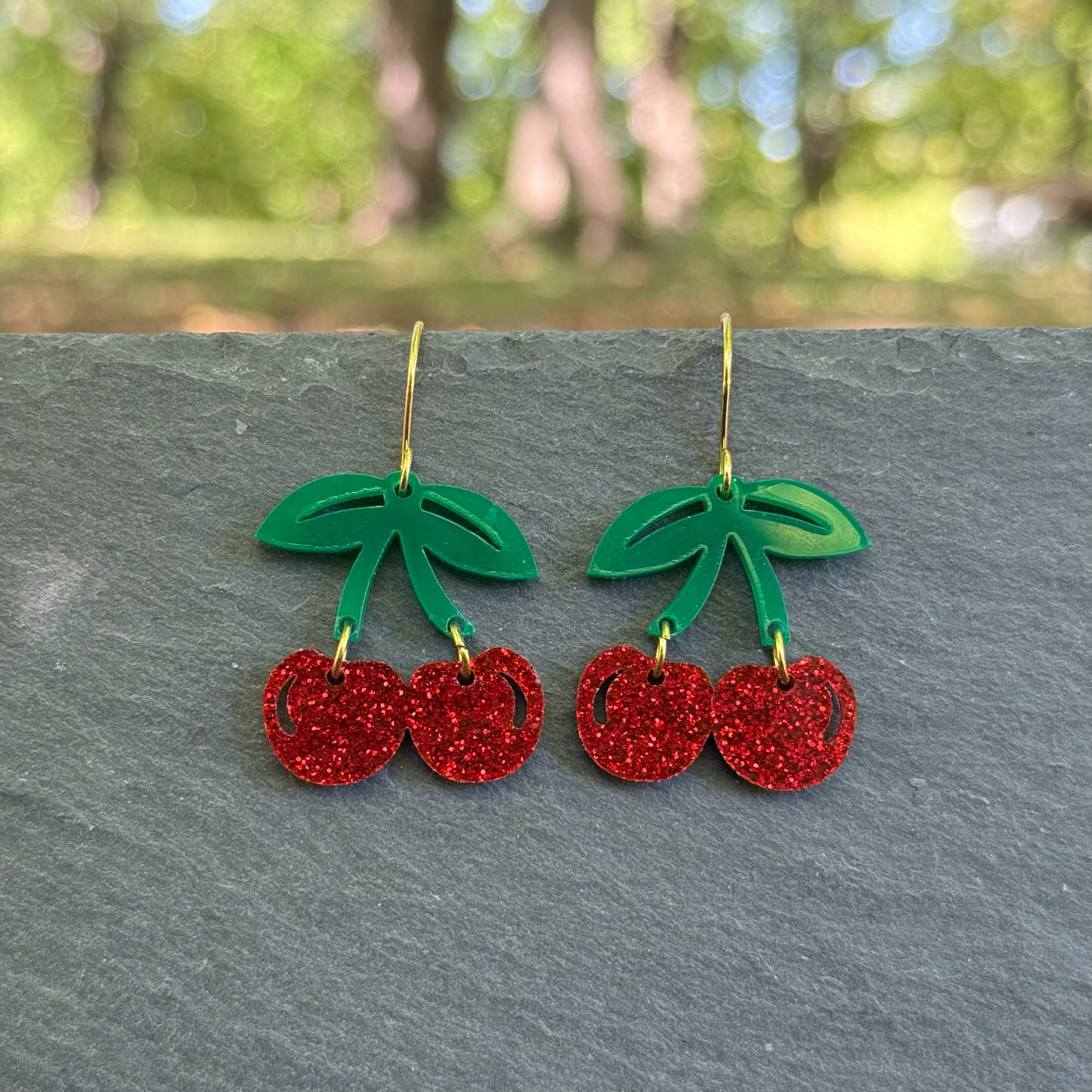 Pair of Cherries Acrylic Drop Dangle Earrings