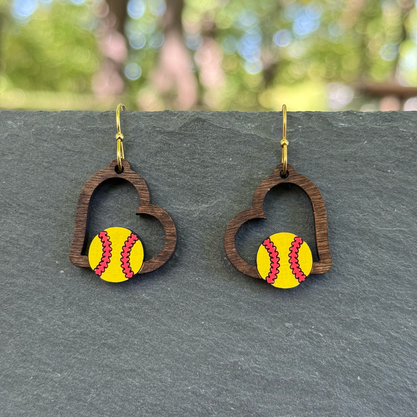 Softball Heart Drop Dangle Earrings