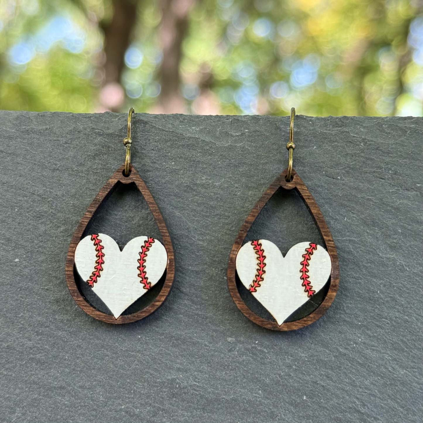 Baseball Teardrop Heart Drop Dangle Earrings