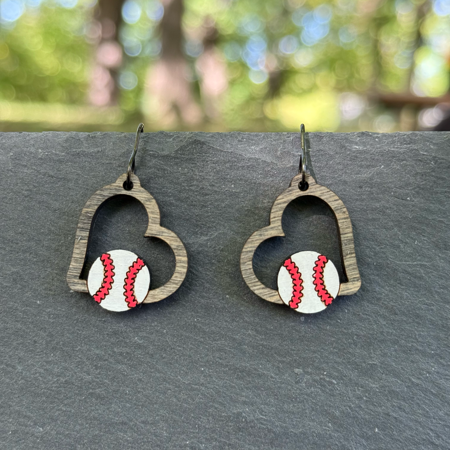 Baseball Heart Drop Dangle Earrings