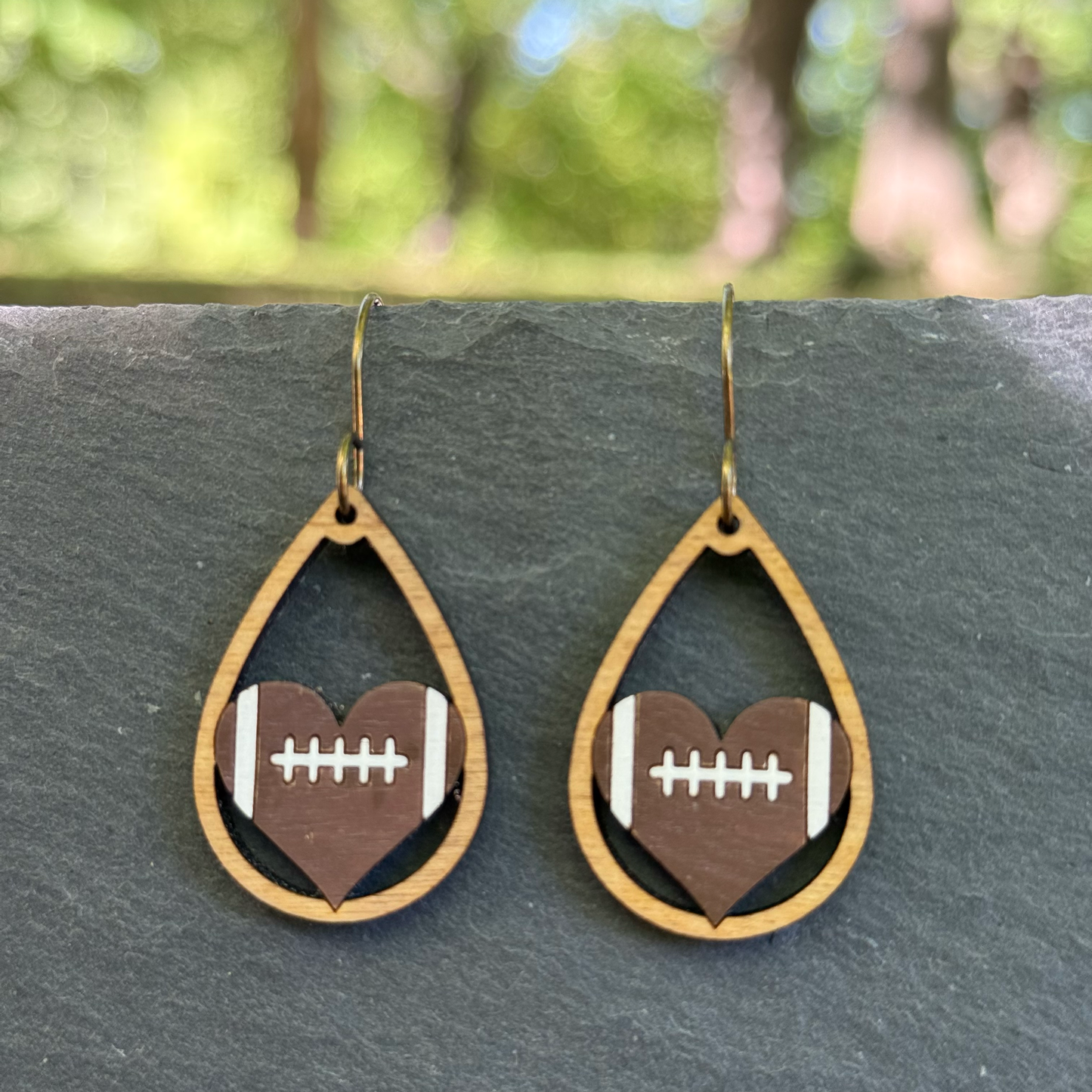 Football Teardrop Heart Drop Dangle Earrings