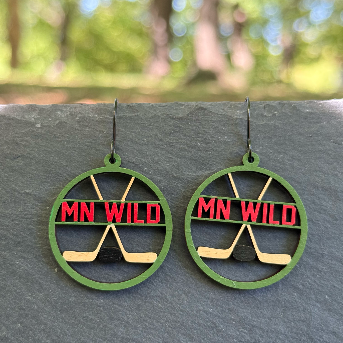 MN Wild Hockey Circle Drop Dangle Earrings