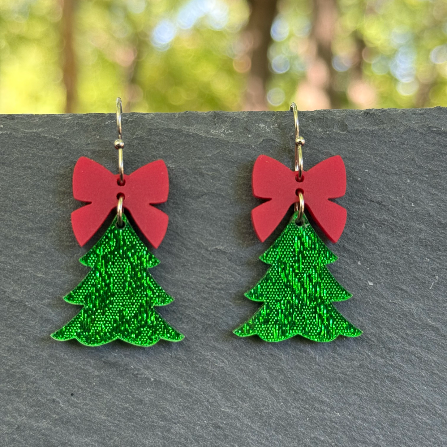 Tree with Bow Acrylic Drop Dangle Earrings