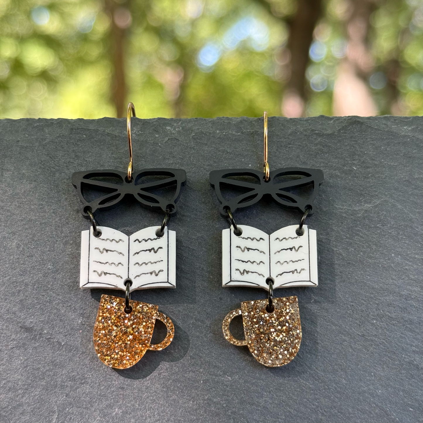 Glasses Book Mug Acrylic Drop Dangle Earrings