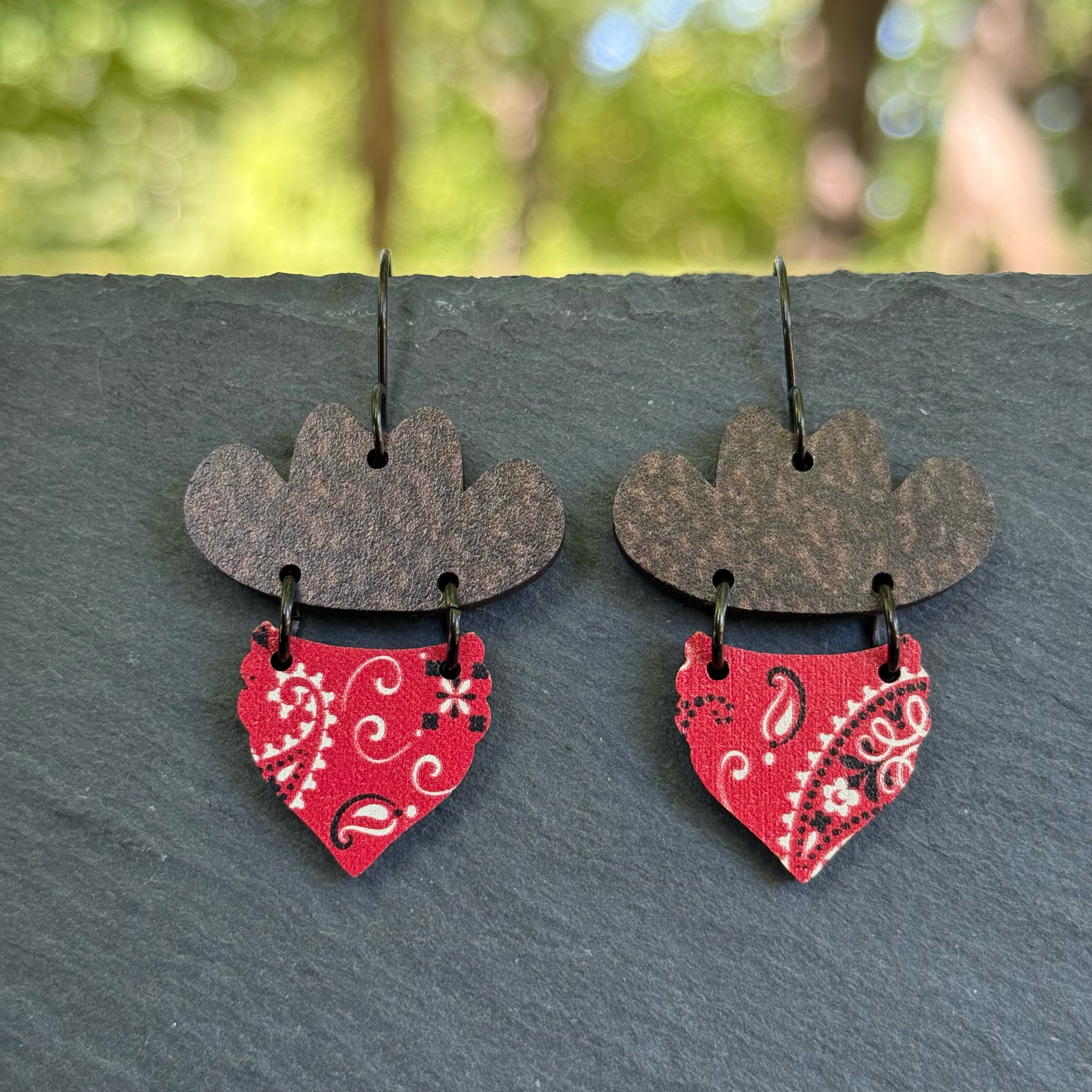 Cowboy Hat and Bandana Drop Dangle Earrings