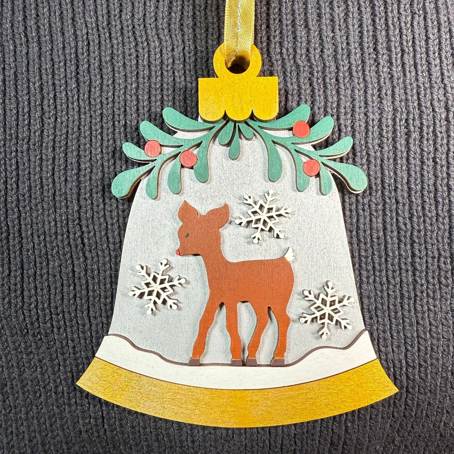 Mistletoe Bell Layered Wood Ornament