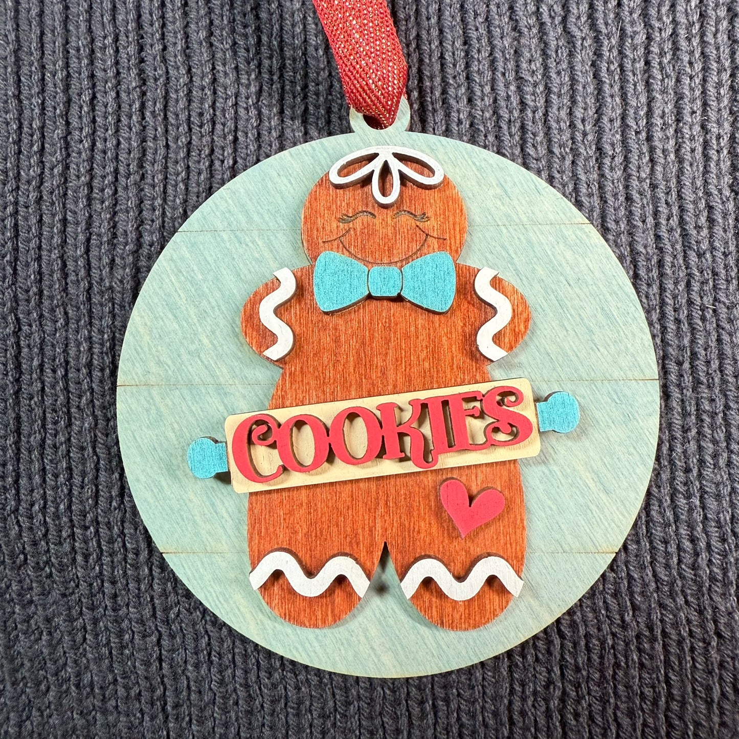 Round Gingerbread Cookie Layered Wood Ornament
