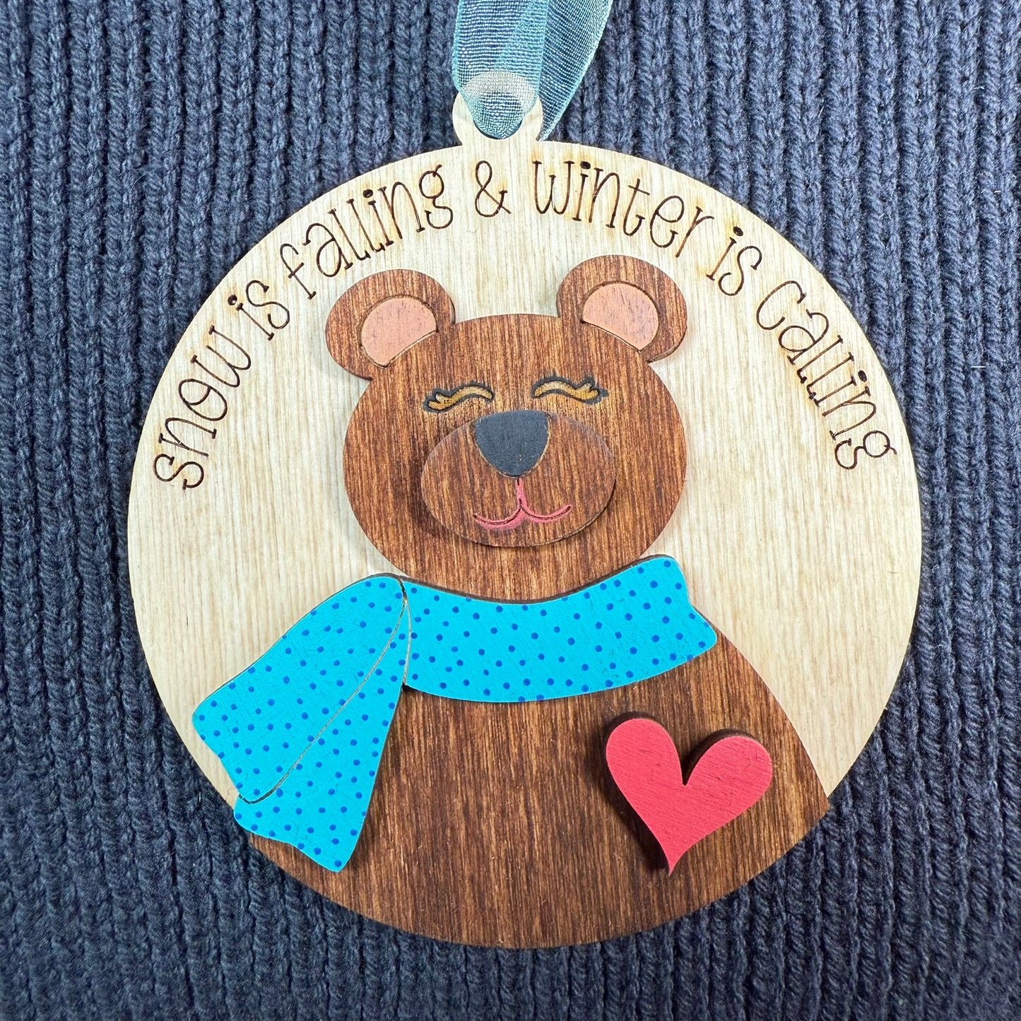 Round Bear Layered Wood Ornament