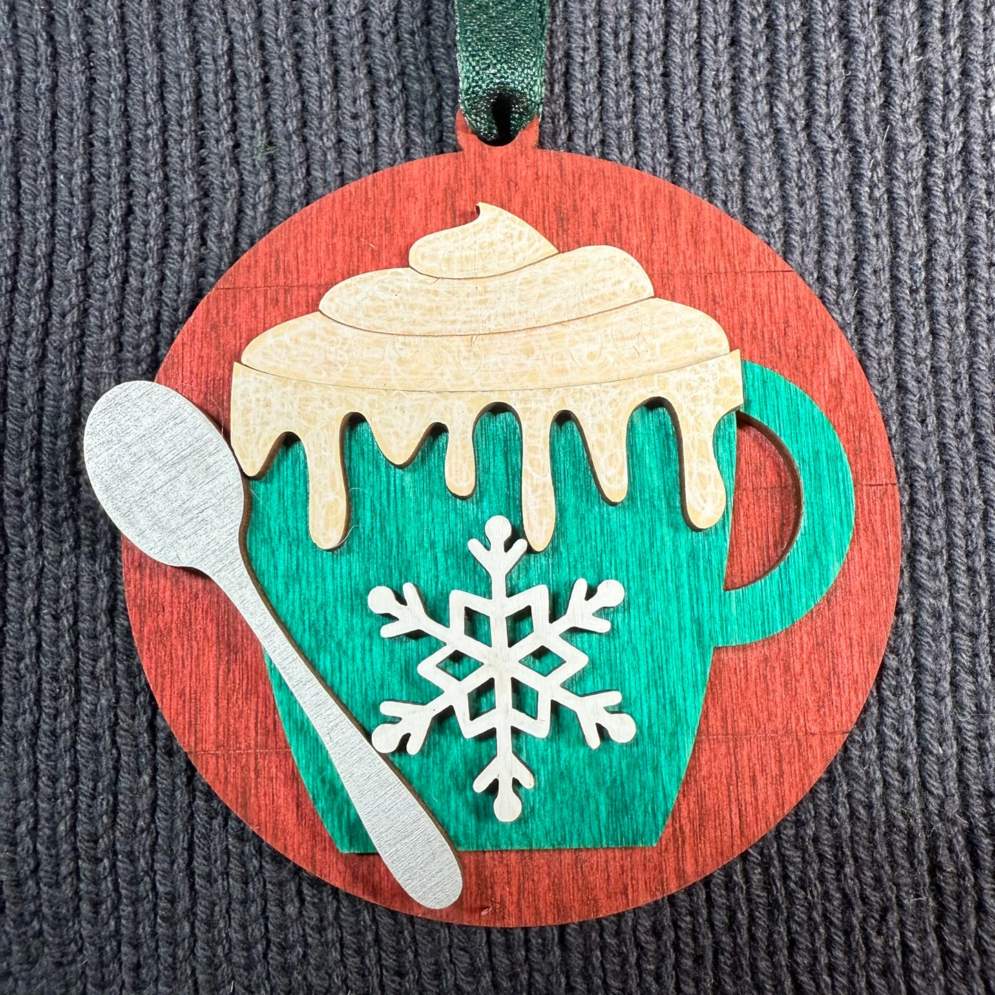 Round Cup of Cocoa Layered Wood Ornament