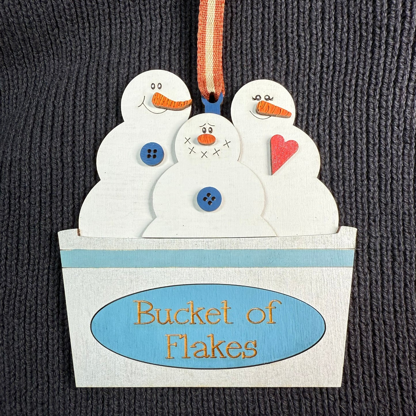 Snowman Bucket of Flakes Layered Wood Ornament